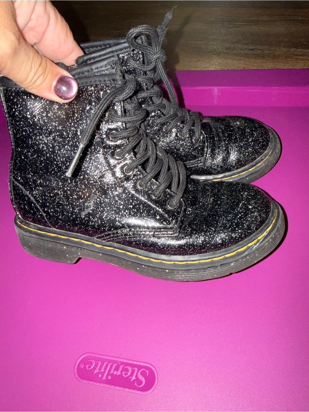 Dr. Martens Black Glitter Lace-Up Combat Boots